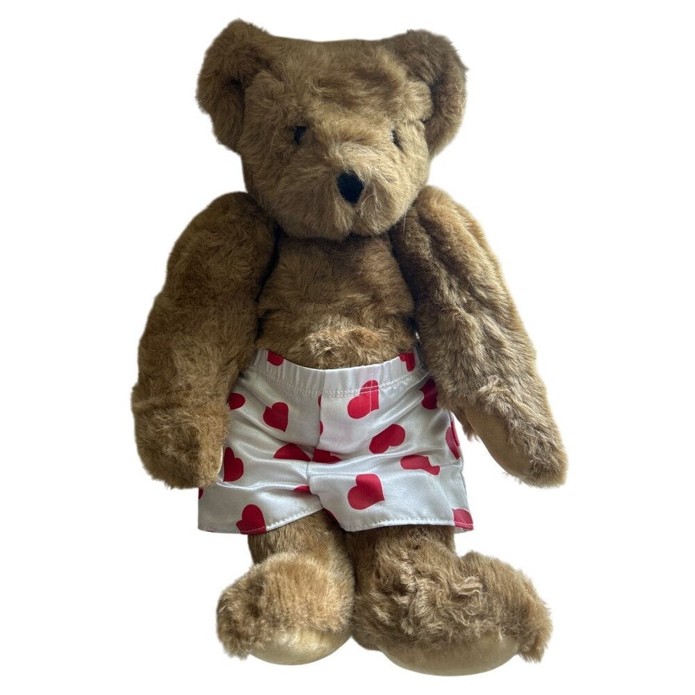 The Vermont Teddy Bear Company Articulated Plush Bear W/ Red Heart Shorts 16"